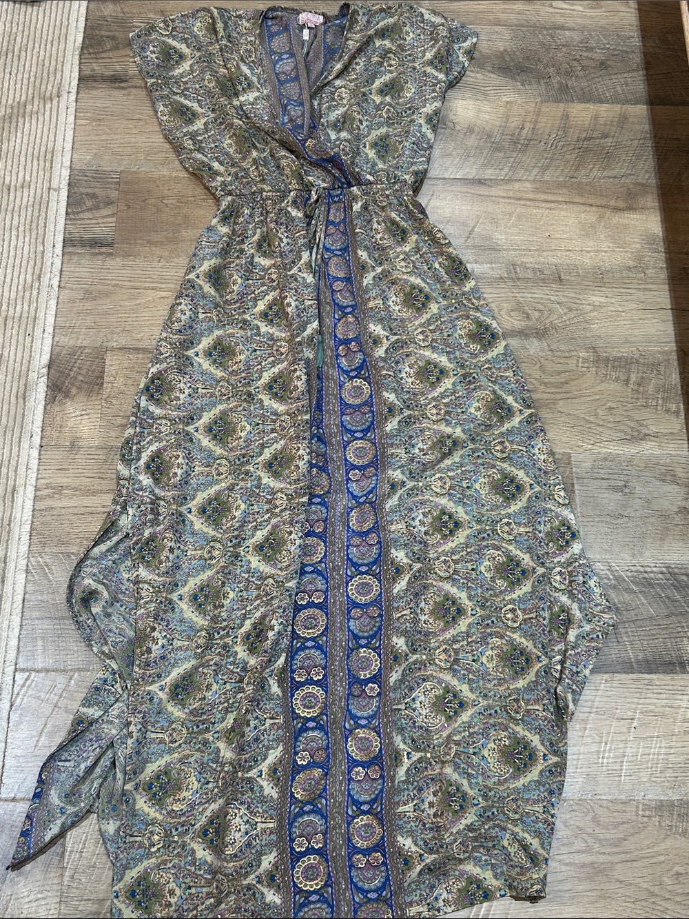 Paisley Wrap Maxi Dress in Blue and Green by Ces Femme